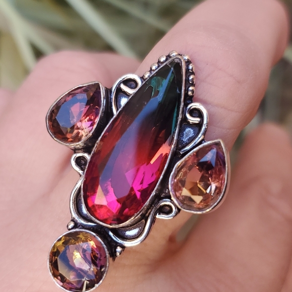 New Bi-Color Tourmaline 925 Silver Statement Ring. - Picture 5 of 16